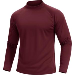 imageTACVASEN Mens Thermal Fleece Shirt Mock Turtle Neck Base Layer Long Sleeve Athletic Warm Undershirt Winter Running Tops07 Wine Red