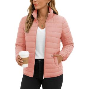 imageTACVASEN Womens Puffer Jackets Quilted Packable Puffy Coats Lightweight Winter Warm Zip Up Down Jacket Stand CollarApricot