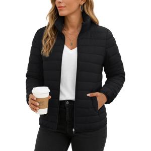 imageTACVASEN Womens Puffer Jackets Quilted Packable Puffy Coats Lightweight Winter Warm Zip Up Down Jacket Stand CollarBlack