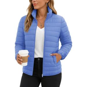 imageTACVASEN Womens Puffer Jackets Quilted Packable Puffy Coats Lightweight Winter Warm Zip Up Down Jacket Stand CollarLight Blue
