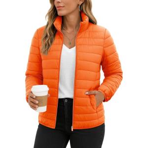 imageTACVASEN Womens Puffer Jackets Quilted Packable Puffy Coats Lightweight Winter Warm Zip Up Down Jacket Stand CollarOrange