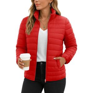 imageTACVASEN Womens Puffer Jackets Quilted Packable Puffy Coats Lightweight Winter Warm Zip Up Down Jacket Stand CollarTomato Red