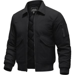 imageTACVASEN Mens Bomber Jacket Thick Quilted Jackets Zip Up Water Repellent Windproof Winter Warm Coat with 6 PocketsBlack