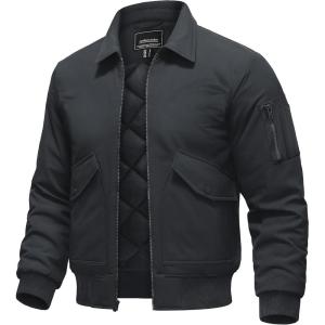 imageTACVASEN Mens Bomber Jacket Thick Quilted Jackets Zip Up Water Repellent Windproof Winter Warm Coat with 6 PocketsDark Grey
