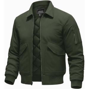 imageTACVASEN Mens Bomber Jacket Thick Quilted Jackets Zip Up Water Repellent Windproof Winter Warm Coat with 6 PocketsGreen
