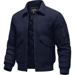 imageTACVASEN Mens Bomber Jacket Thick Quilted Jackets Zip Up Water Repellent Windproof Winter Warm Coat with 6 PocketsNavy
