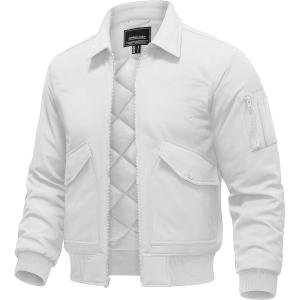 imageTACVASEN Mens Bomber Jacket Thick Quilted Jackets Zip Up Water Repellent Windproof Winter Warm Coat with 6 PocketsWhite