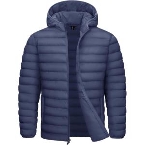 imageTACVASEN Mens Lightweight Puffer Jacket with Hood Water Resistant Windproof Insulated Jacket Quilted Lined Winter CoatsBlue Gray