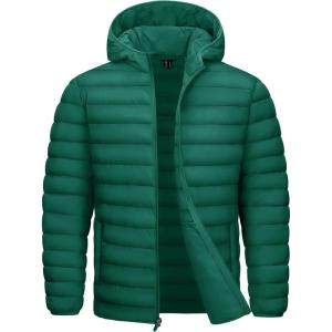 imageTACVASEN Mens Lightweight Puffer Jacket with Hood Water Resistant Windproof Insulated Jacket Quilted Lined Winter CoatsEmerald Green
