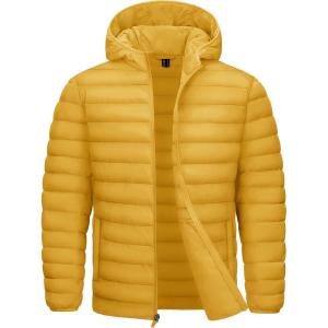 imageTACVASEN Mens Lightweight Puffer Jacket with Hood Water Resistant Windproof Insulated Jacket Quilted Lined Winter CoatsGinger