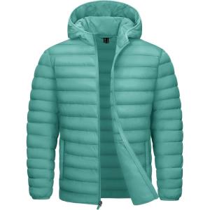 imageTACVASEN Mens Lightweight Puffer Jacket with Hood Water Resistant Windproof Insulated Jacket Quilted Lined Winter CoatsGrey Green