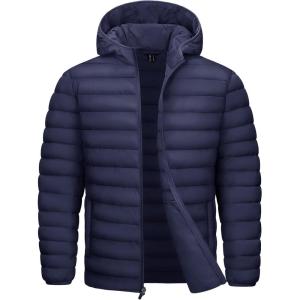 imageTACVASEN Mens Lightweight Puffer Jacket with Hood Water Resistant Windproof Insulated Jacket Quilted Lined Winter CoatsNavy Blue