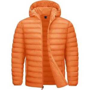 imageTACVASEN Mens Lightweight Puffer Jacket with Hood Water Resistant Windproof Insulated Jacket Quilted Lined Winter CoatsOrange