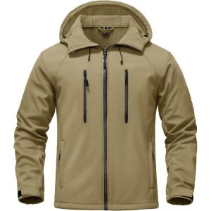imageTACVASEN Mens Softshell Jacket Winter Fleece Waterproof Lightweight Warm Windbreaker Rain Coat Outdoor Hiking Ski TravelKhaki