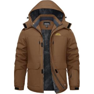 imageTACVASEN Mens Winter Coats with 9 Pockets Waterproof Ski Jacket Warm Fleece Lined Parka with Hood for Work OutdoorCoffee