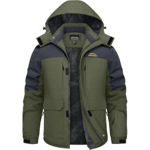 imageTACVASEN Mens Winter Coats with 9 Pockets Waterproof Ski Jacket Warm Fleece Lined Parka with Hood for Work OutdoorGreen Carbongrey
