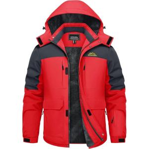 imageTACVASEN Mens Winter Coats with 9 Pockets Waterproof Ski Jacket Warm Fleece Lined Parka with Hood for Work OutdoorRed Carbongrey