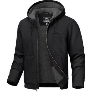 imageTACVASEN Mens Winter Work Jacket Sherpa Fleece Lined Heavyweight Washed Duck Canvas Cotton Jacket WaterRepellent HoodedBlack