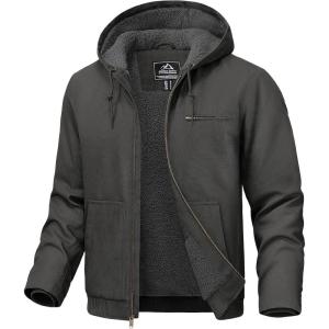imageTACVASEN Mens Winter Work Jacket Sherpa Fleece Lined Heavyweight Washed Duck Canvas Cotton Jacket WaterRepellent HoodedDark Grey