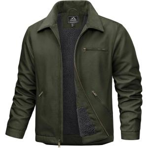 imageTACVASEN Mens Work Jackets Construction Duck Canvas Jacket Sherpa Fleece Lined Waterproof Warm Winter Heavy Duty CoatsArmy Green