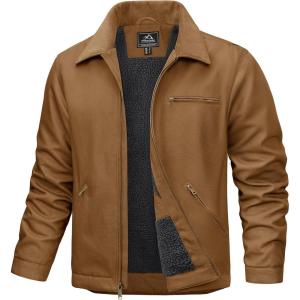 imageTACVASEN Mens Work Jackets Construction Duck Canvas Jacket Sherpa Fleece Lined Waterproof Warm Winter Heavy Duty CoatsBrown Yellow