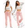 imageTACVASEN Womens Velour Pants Soft Velvet Sweatpants Warm Straight Leg Lounge Pants with Pockets Athletic CasualPink