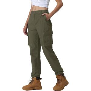 imageTACVASEN Womens Cargo Pants Baggy Multiple Pockets Casual Pants Stretch Waist Y2K Streetwear Trousers Jogger Work Pants Army Green