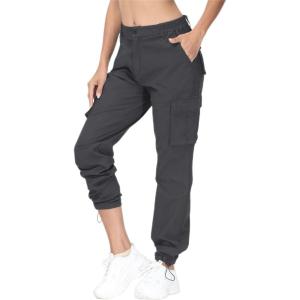 imageTACVASEN Womens Cargo Pants Streetwear Baggy Casual Pants Elastic Waist Straight Leg Work Pants Y2K Pants with 6 Pockets Dark Grey