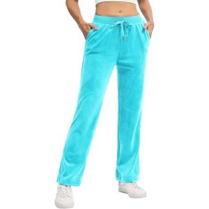 imageTACVASEN Womens Velour Pants Soft Velvet Sweatpants Warm Straight Leg Lounge Pants with Pockets Athletic CasualAqua Blue