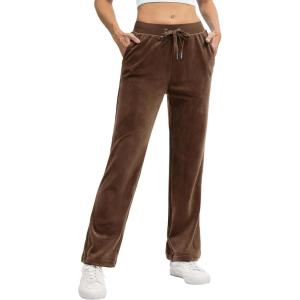 imageTACVASEN Womens Velour Pants Soft Velvet Sweatpants Warm Straight Leg Lounge Pants with Pockets Athletic CasualCoffee
