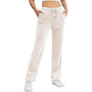 imageTACVASEN Womens Velour Pants Soft Velvet Sweatpants Warm Straight Leg Lounge Pants with Pockets Athletic CasualCreamy White