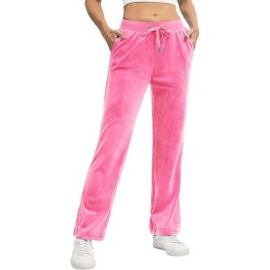 imageTACVASEN Womens Velour Pants Soft Velvet Sweatpants Warm Straight Leg Lounge Pants with Pockets Athletic CasualFluorescent Pink