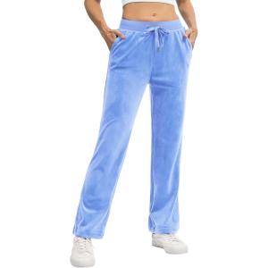 imageTACVASEN Womens Velour Pants Soft Velvet Sweatpants Warm Straight Leg Lounge Pants with Pockets Athletic CasualLight Blue