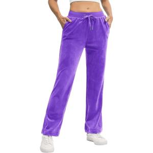imageTACVASEN Womens Velour Pants Soft Velvet Sweatpants Warm Straight Leg Lounge Pants with Pockets Athletic CasualLight Purple