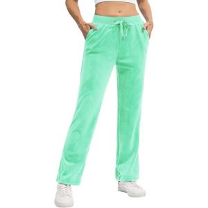 imageTACVASEN Womens Velour Pants Soft Velvet Sweatpants Warm Straight Leg Lounge Pants with Pockets Athletic CasualMint Green