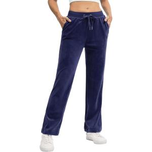imageTACVASEN Womens Velour Pants Soft Velvet Sweatpants Warm Straight Leg Lounge Pants with Pockets Athletic CasualNavy