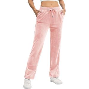 imageTACVASEN Womens Velour Pants Soft Velvet Sweatpants Warm Straight Leg Lounge Pants with Pockets Athletic CasualPink
