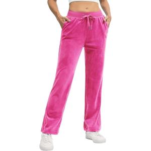 imageTACVASEN Womens Velour Pants Soft Velvet Sweatpants Warm Straight Leg Lounge Pants with Pockets Athletic CasualRose Red