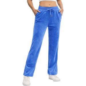 imageTACVASEN Womens Velour Pants Soft Velvet Sweatpants Warm Straight Leg Lounge Pants with Pockets Athletic CasualSea Blue