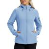 imageTACVASEN Womens Waterproof Softshell Jacket with Hood Fleece Lined Warm Light Raincoat for Outdoor HikingLight Blue