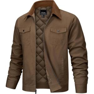 imageTACVASEN Mens Casual Quilted Cotton Jacket Cargo Corduroy Collar Jacket Work Shacket with 5 Pockets for Fall and WinterDarkbrown