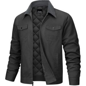 imageTACVASEN Mens Casual Quilted Cotton Jacket Cargo Corduroy Collar Jacket Work Shacket with 5 Pockets for Fall and WinterDarkgrey