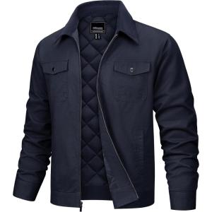 imageTACVASEN Mens Casual Quilted Cotton Jacket Cargo Corduroy Collar Jacket Work Shacket with 5 Pockets for Fall and WinterNavy