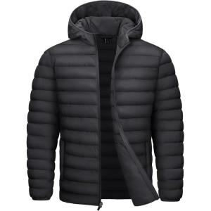 imageTACVASEN Mens Lightweight Puffer Jacket with Hood Water Resistant Windproof Insulated Jacket Quilted Lined Winter CoatsBlack