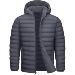 imageTACVASEN Mens Lightweight Puffer Jacket with Hood Water Resistant Windproof Insulated Jacket Quilted Lined Winter CoatsDark Gray