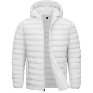 imageTACVASEN Mens Lightweight Puffer Jacket with Hood Water Resistant Windproof Insulated Jacket Quilted Lined Winter CoatsWhite