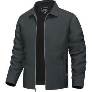 imageTACVASEN Mens Lightweight Windbreaker Full Zip Up Laydown Collar Jackets Light Casual Coat with Zip PocketsDark Gray