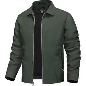 imageTACVASEN Mens Lightweight Windbreaker Full Zip Up Laydown Collar Jackets Light Casual Coat with Zip PocketsGreen