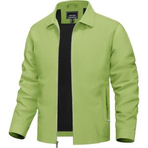 imageTACVASEN Mens Lightweight Windbreaker Full Zip Up Laydown Collar Jackets Light Casual Coat with Zip PocketsOgreen