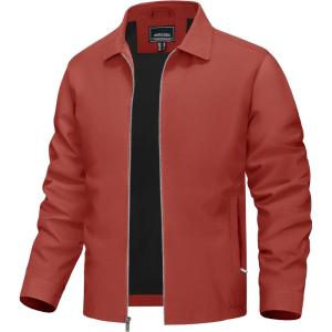 imageTACVASEN Mens Lightweight Windbreaker Full Zip Up Laydown Collar Jackets Light Casual Coat with Zip PocketsOrange Red